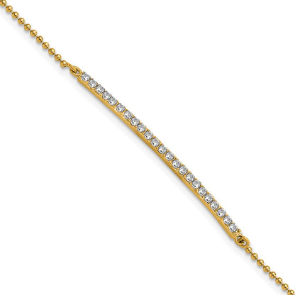 Sterling Silver Cheryl M Gold-Plated Beaded CZ Bar 7in Bracelet