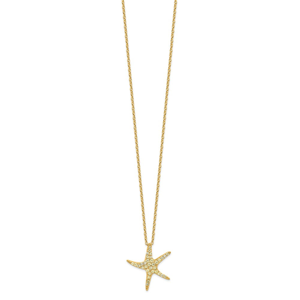 Sterling Silver Cheryl M Gold-Plated Yellow CZ Starfish 16in W/ 2in Ext Necklace