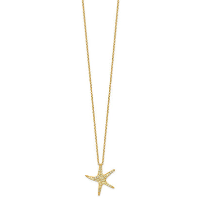 Sterling Silver Cheryl M Gold-Plated Yellow CZ Starfish 16in W/ 2in Ext Necklace