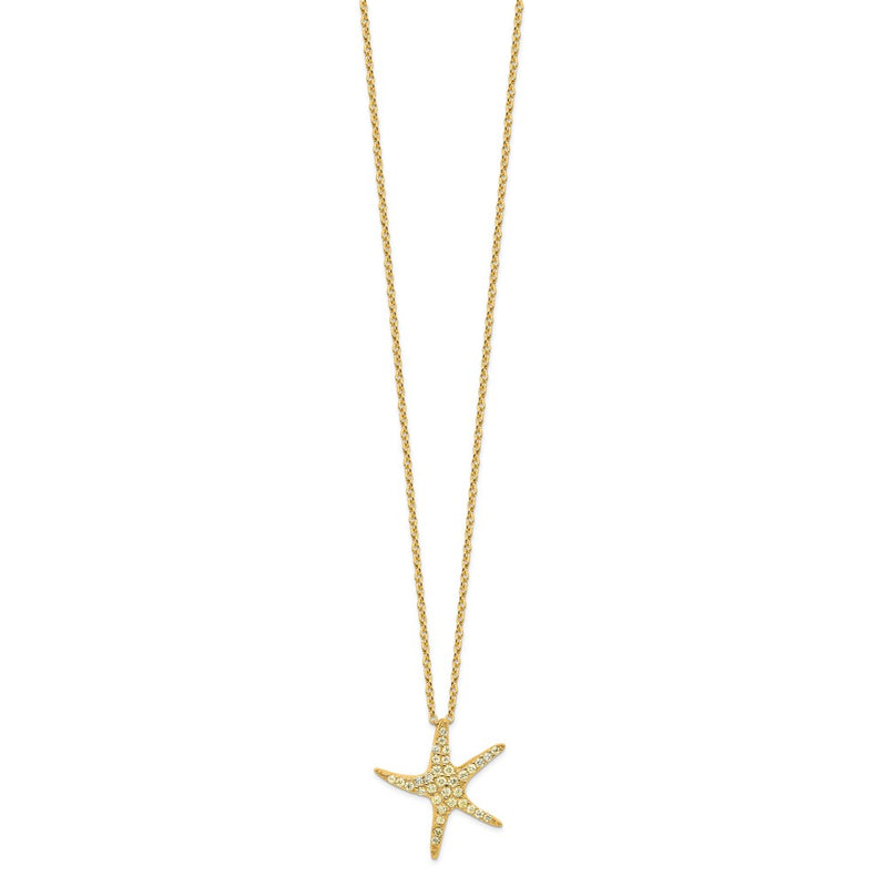 Sterling Silver Cheryl M Gold-Plated Yellow CZ Starfish 16in W/ 2in Ext Necklace