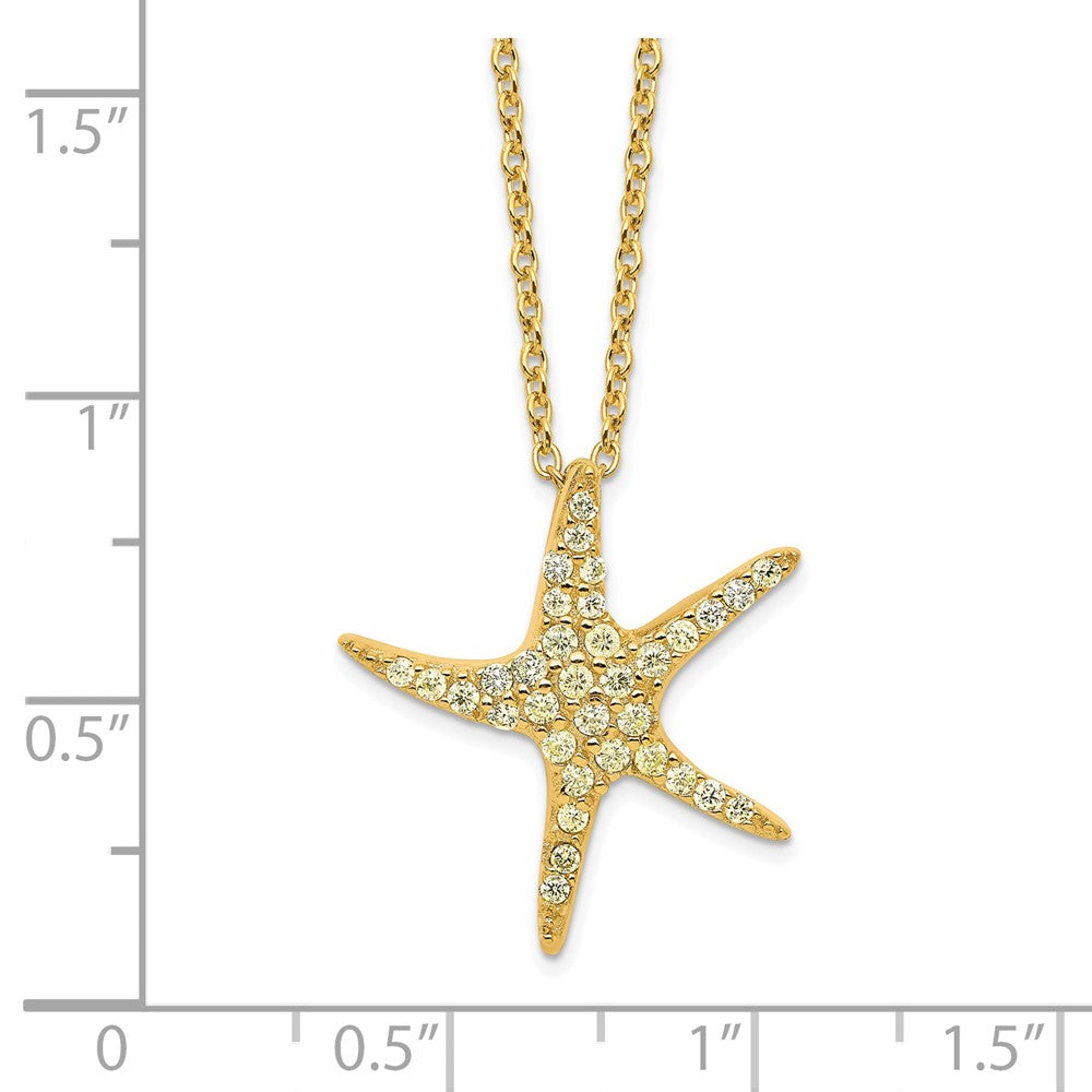 Sterling Silver Cheryl M Gold-Plated Yellow CZ Starfish 16in W/ 2in Ext Necklace