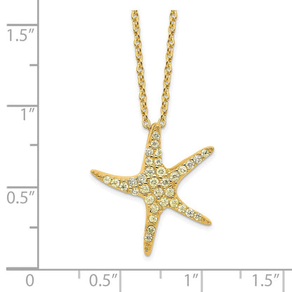 Sterling Silver Cheryl M Gold-Plated Yellow CZ Starfish 16in W/ 2in Ext Necklace