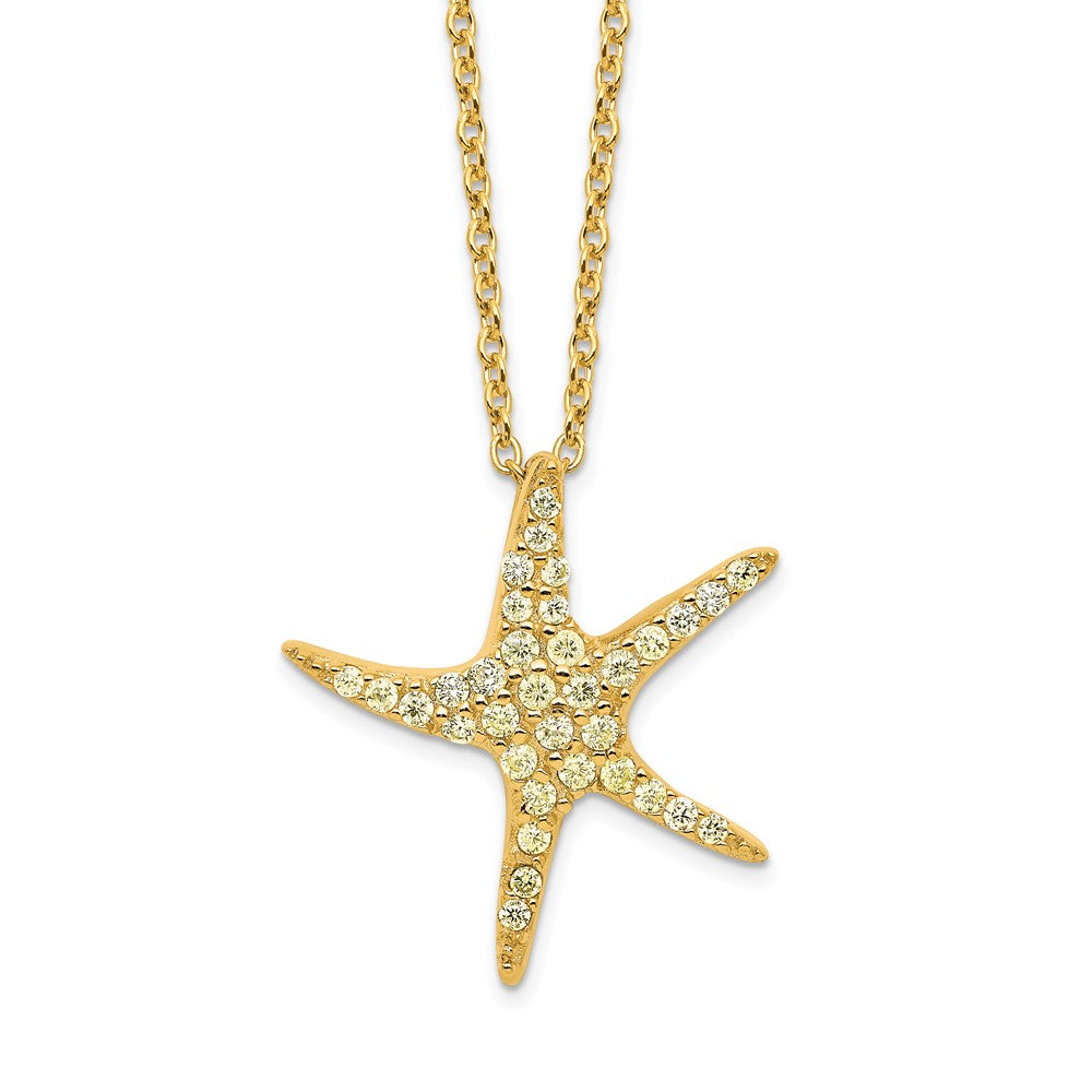 Sterling Silver Cheryl M Gold-Plated Yellow CZ Starfish 16in W/ 2in Ext Necklace