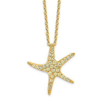Sterling Silver Cheryl M Gold-Plated Yellow CZ Starfish 16in W/ 2in Ext Necklace