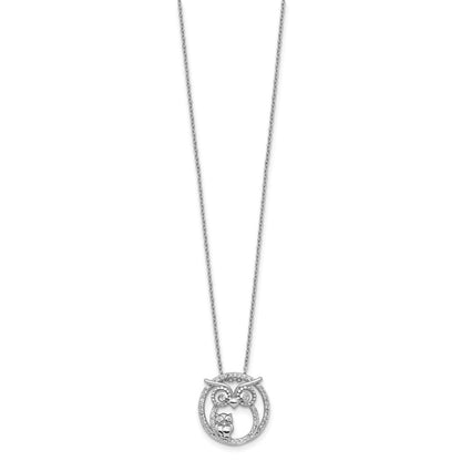 Sterling Silver Cheryl M Rhodium Plated CZ Owls 16in W/ 2in Ext Necklace