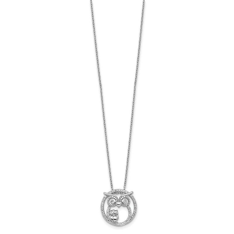 Sterling Silver Cheryl M Rhodium Plated CZ Owls 16in W/ 2in Ext Necklace