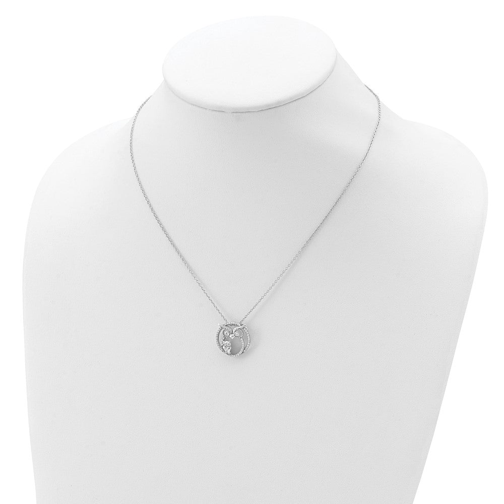 Sterling Silver Cheryl M Rhodium Plated CZ Owls 16in W/ 2in Ext Necklace
