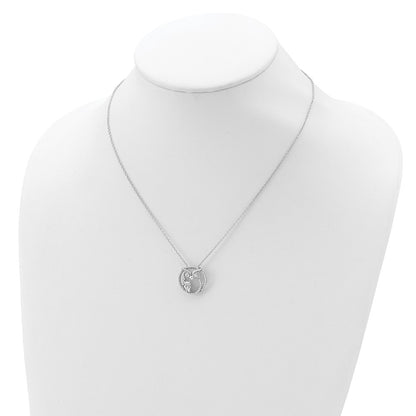 Sterling Silver Cheryl M Rhodium Plated CZ Owls 16in W/ 2in Ext Necklace