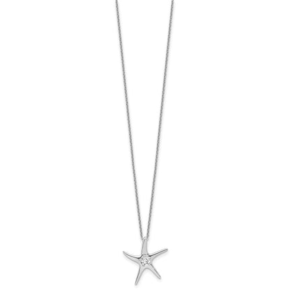 Sterling Silver Cheryl M Rhodium-Plated CZ Starfish 16in W/ 2in Ext Necklace