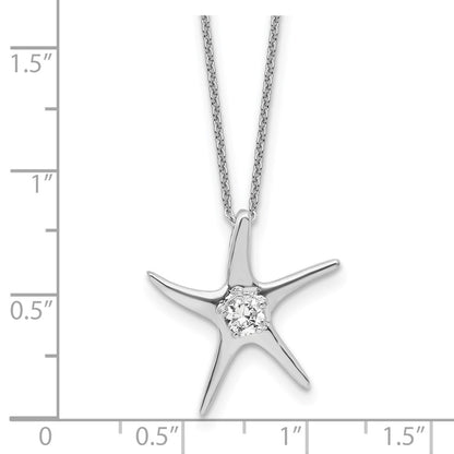 Sterling Silver Cheryl M Rhodium-Plated CZ Starfish 16in W/ 2in Ext Necklace