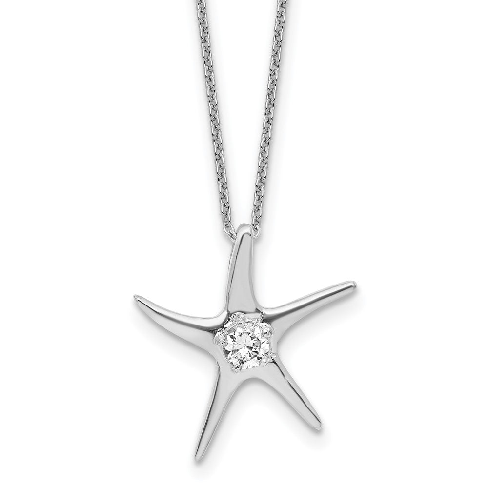 Sterling Silver Cheryl M Rhodium-Plated CZ Starfish 16in W/ 2in Ext Necklace