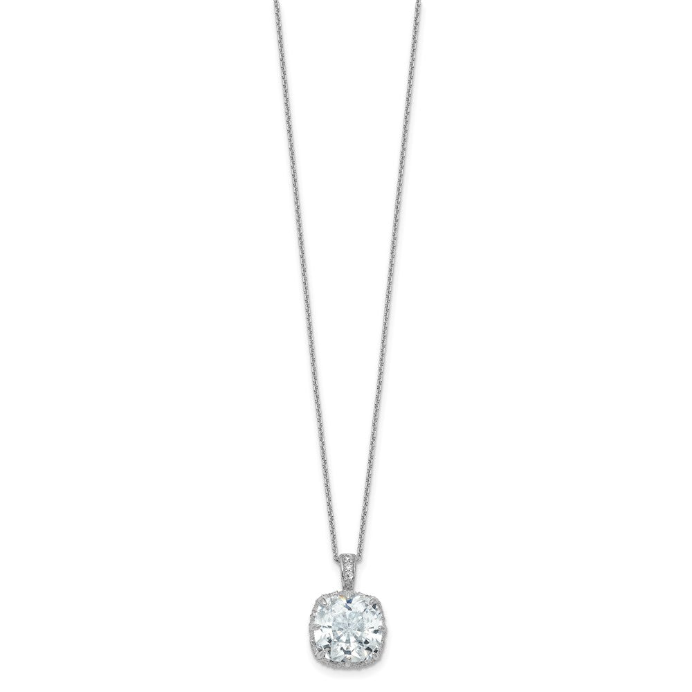 Sterling Silver Cheryl M Rhodium Plated Gallery Cushion-Cut CZ 18in Necklace
