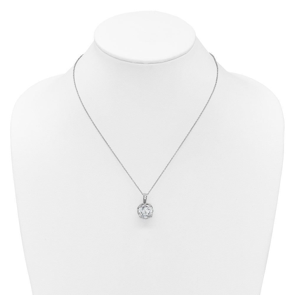 Sterling Silver Cheryl M Rhodium Plated Gallery Cushion-Cut CZ 18in Necklace