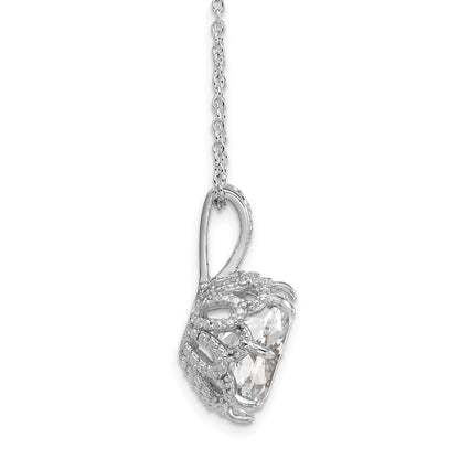 Sterling Silver Cheryl M Rhodium Plated Gallery Cushion-Cut CZ 18in Necklace
