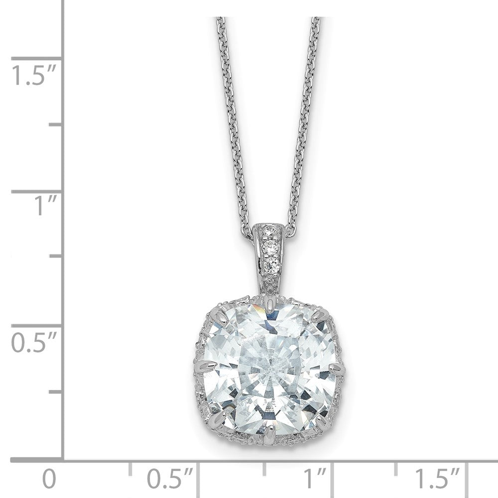Sterling Silver Cheryl M Rhodium Plated Gallery Cushion-Cut CZ 18in Necklace