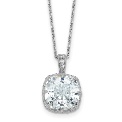 Sterling Silver Cheryl M Rhodium Plated Gallery Cushion-Cut CZ 18in Necklace