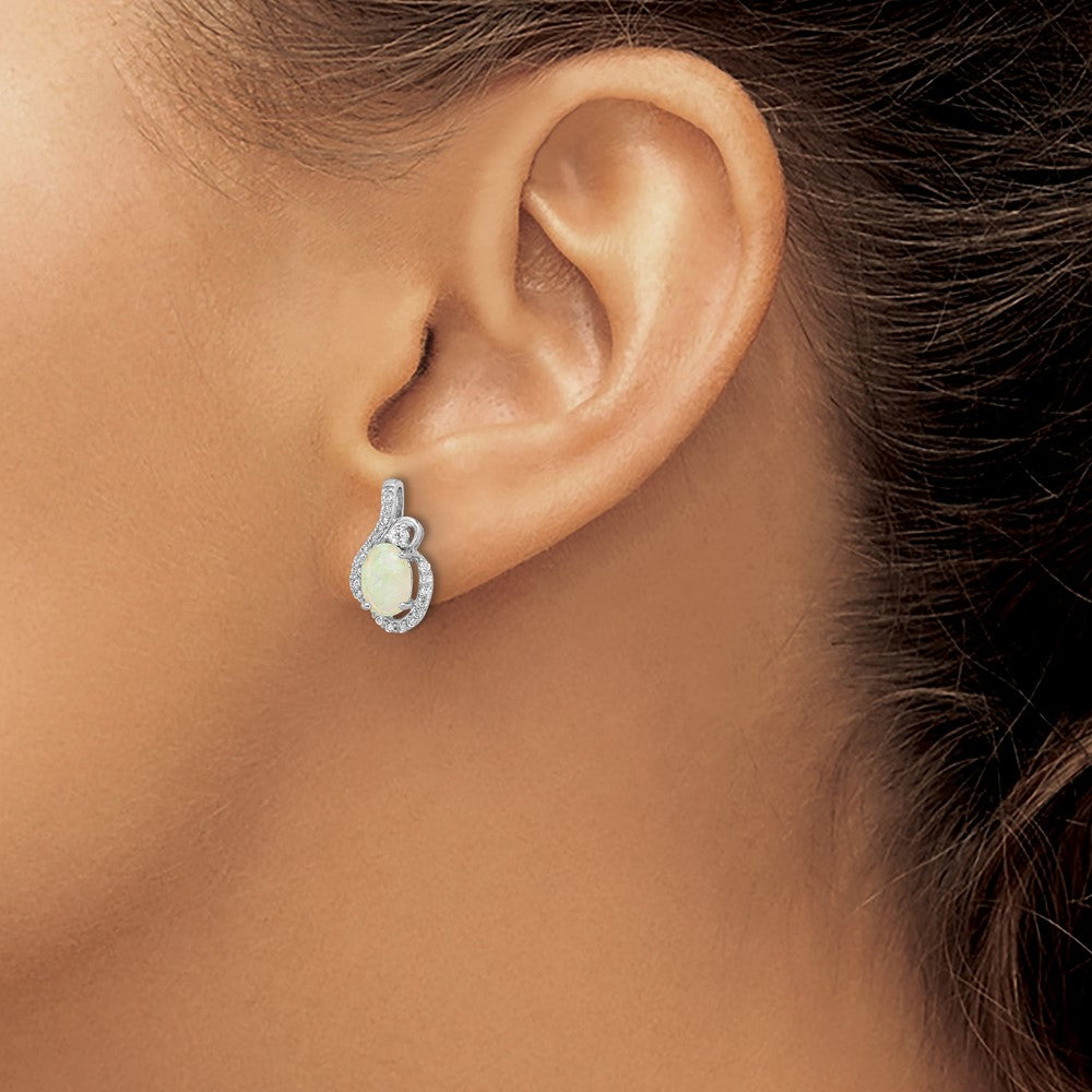 Sterling Silver Cheryl M Rhodium Plated Polished Lab Created Opal & CZ Post Earrings
