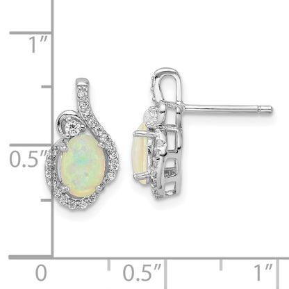 Sterling Silver Cheryl M Rhodium Plated Polished Lab Created Opal & CZ Post Earrings