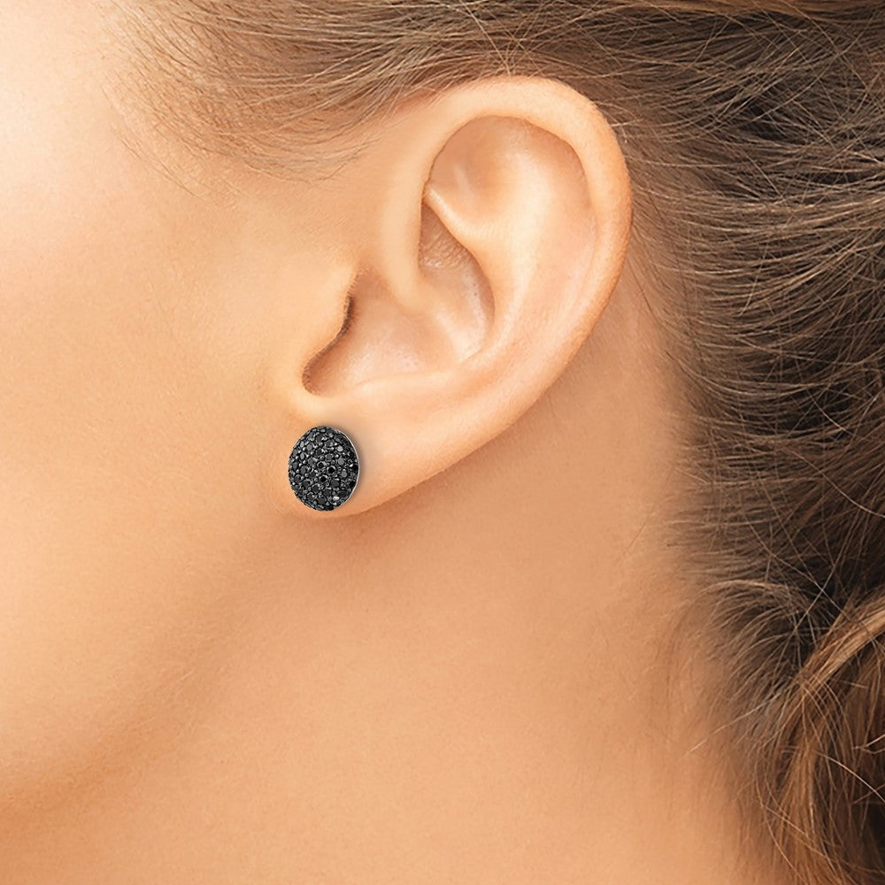 Sterling Silver Cheryl M Rh-Pltd Black Rhodium Black CZ Circle Post Earrings