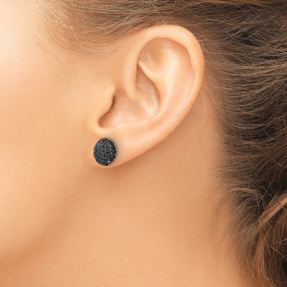 Sterling Silver Cheryl M Rh-Pltd Black Rhodium Black CZ Circle Post Earrings