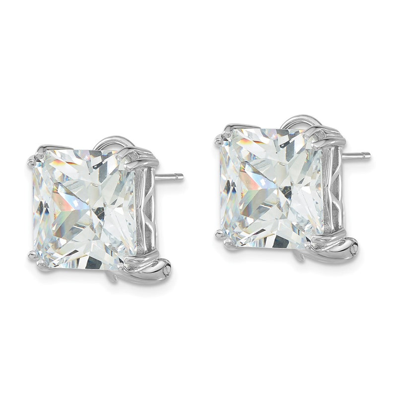 Sterling Silver Cheryl M Rhodium Plated Polished CZ Post Omega Back Earrings