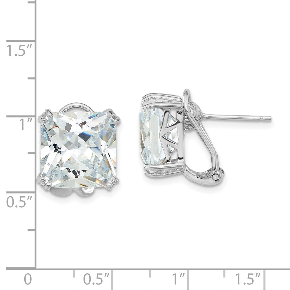 Sterling Silver Cheryl M Rhodium Plated Polished CZ Post Omega Back Earrings