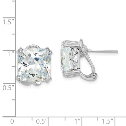 Sterling Silver Cheryl M Rhodium Plated Polished CZ Post Omega Back Earrings
