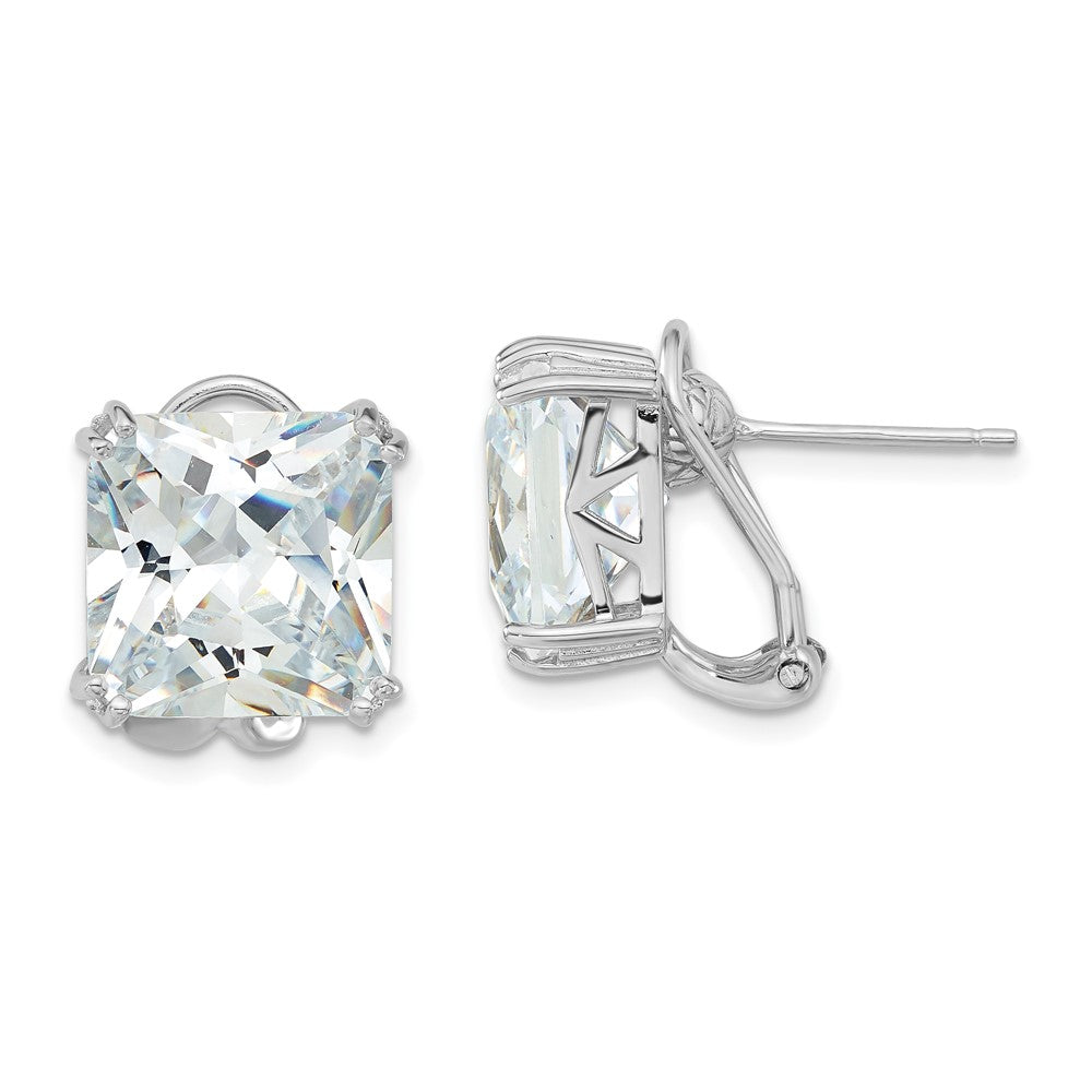 Sterling Silver Cheryl M Rhodium Plated Polished CZ Post Omega Back Earrings