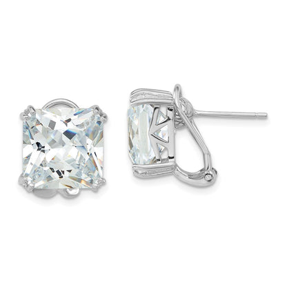 Sterling Silver Cheryl M Rhodium Plated Polished CZ Post Omega Back Earrings