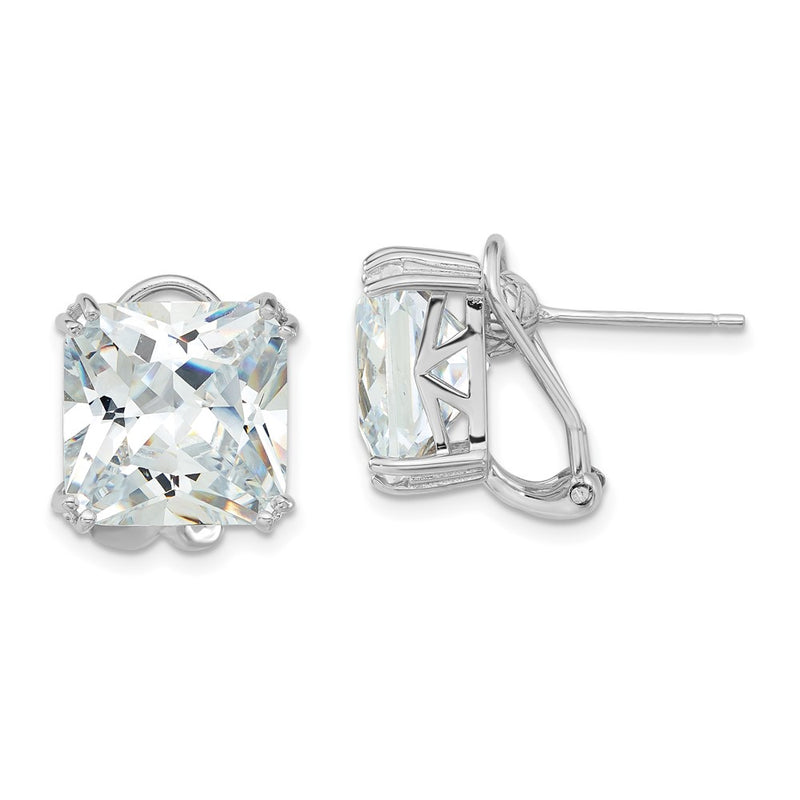 Sterling Silver Cheryl M Rhodium Plated Polished CZ Post Omega Back Earrings