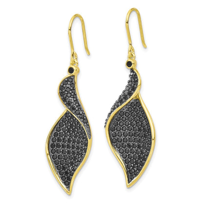 Sterling Silver Cheryl M Gold-Plated W/ Blk Rh Black CZ Fancy Dangle Earrings