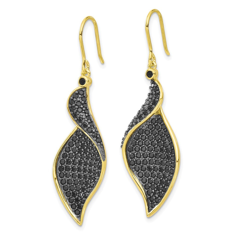 Sterling Silver Cheryl M Gold-Plated W/ Blk Rh Black CZ Fancy Dangle Earrings