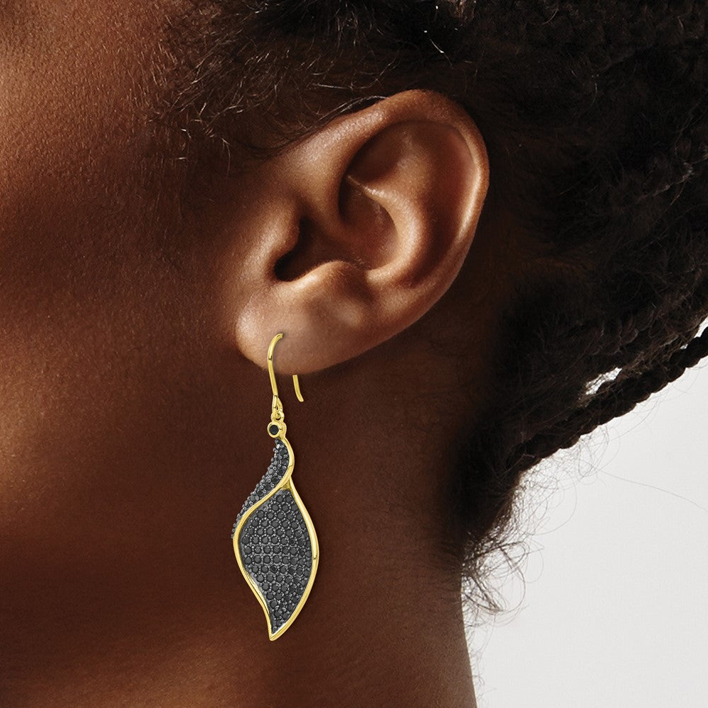 Sterling Silver Cheryl M Gold-Plated W/ Blk Rh Black CZ Fancy Dangle Earrings