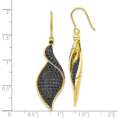 Sterling Silver Cheryl M Gold-Plated W/ Blk Rh Black CZ Fancy Dangle Earrings
