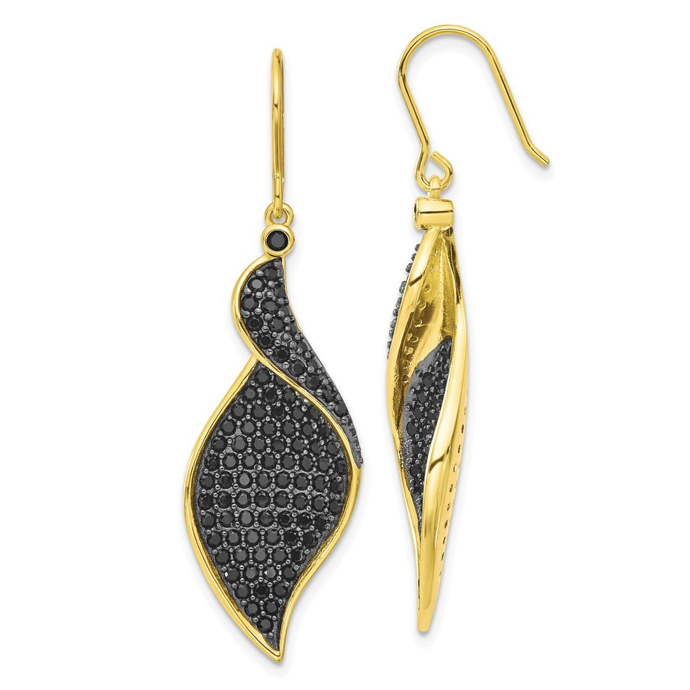 Sterling Silver Cheryl M Gold-Plated W/ Blk Rh Black CZ Fancy Dangle Earrings