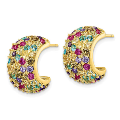 Sterling Silver Cheryl M Gold-Plated Polished Multicolor CZ Post C-Hoop Earrings