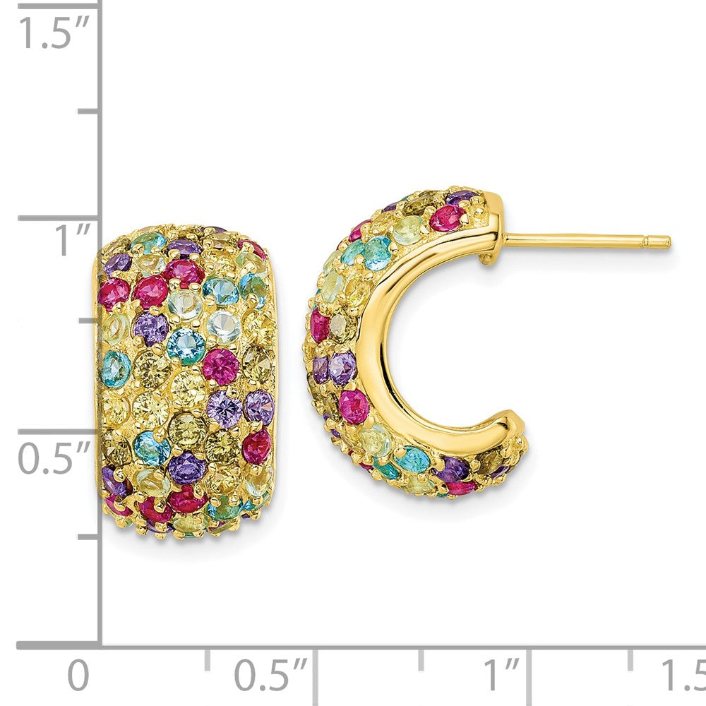 Sterling Silver Cheryl M Gold-Plated Polished Multicolor CZ Post C-Hoop Earrings