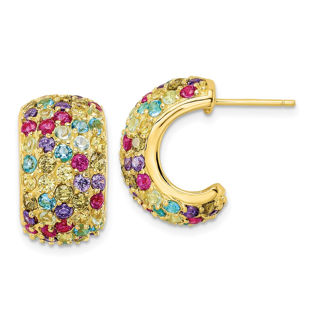 Sterling Silver Cheryl M Gold-Plated Polished Multicolor CZ Post C-Hoop Earrings
