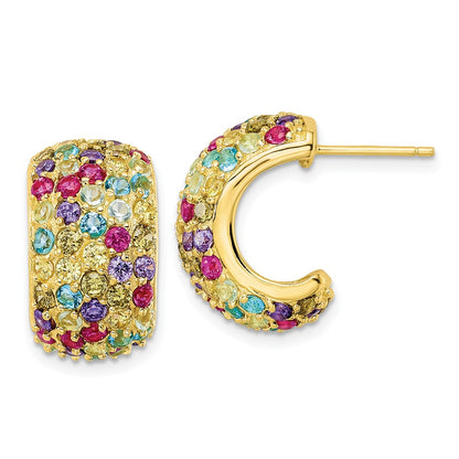 Sterling Silver Cheryl M Gold-Plated Polished Multicolor CZ Post C-Hoop Earrings
