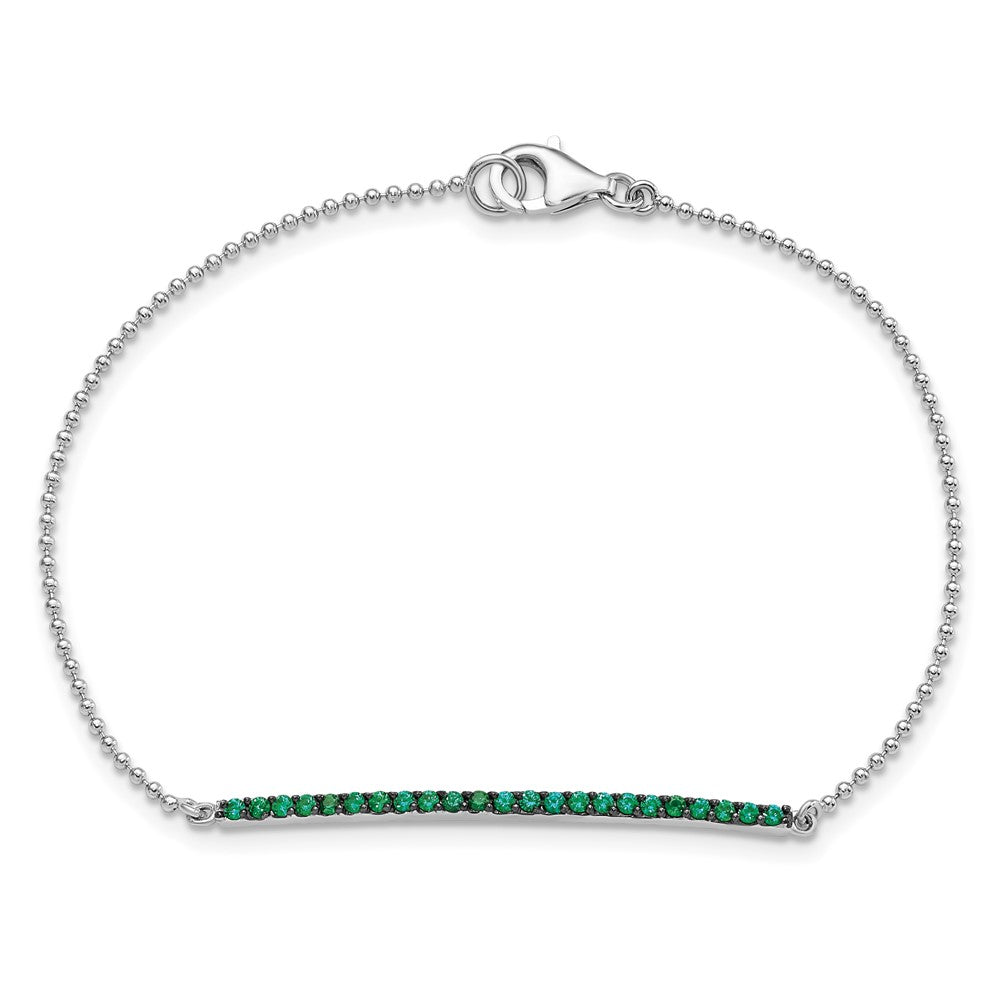 Sterling Silver Cheryl M Hematite/rh-Pltd Beaded Green Glass Bar 7in Bracelet