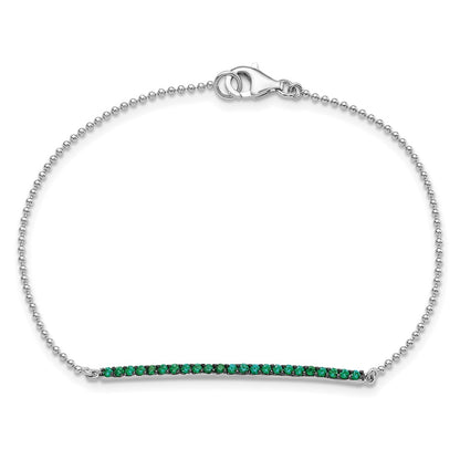 Sterling Silver Cheryl M Hematite/rh-Pltd Beaded Green Glass Bar 7in Bracelet