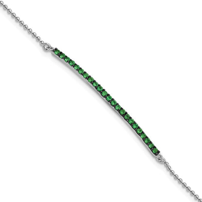 Sterling Silver Cheryl M Hematite/rh-Pltd Beaded Green Glass Bar 7in Bracelet