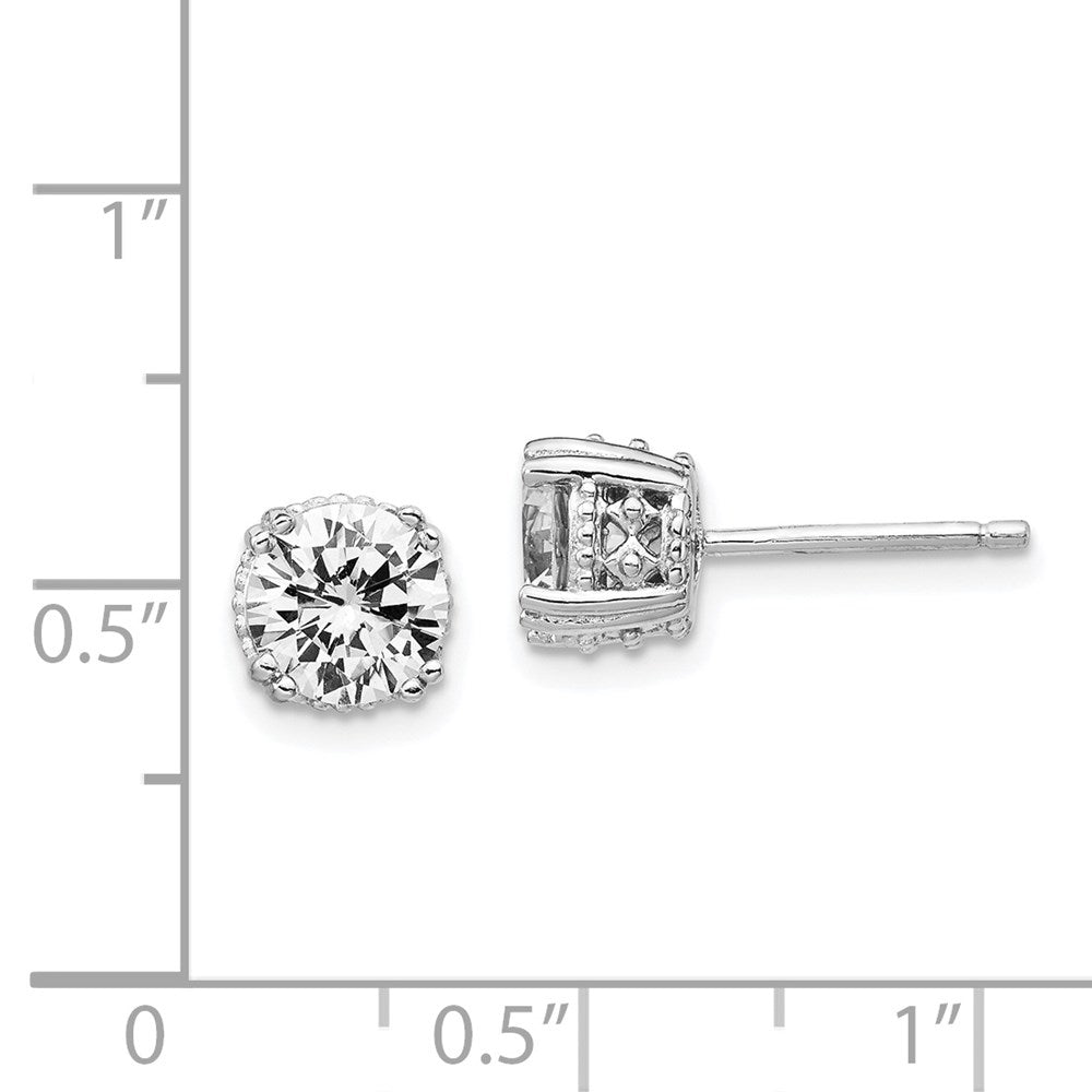Sterling Silver Cheryl M Rhodium-Plated Round Brilliant-Cut 6.5mm Cz Post Stud Earrings