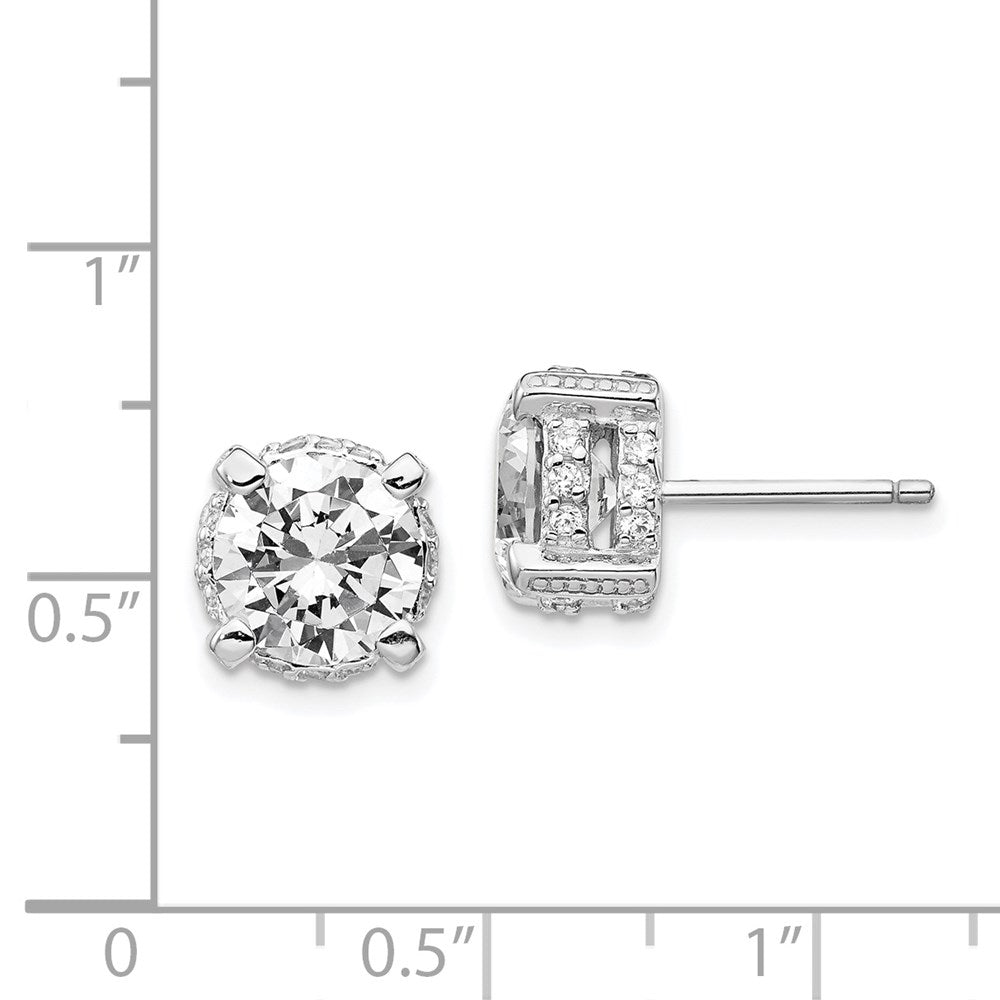 Sterling Silver Cheryl M Rhodium-Plated Brilliant-Cut 8mm Cz Stud Post Earrings