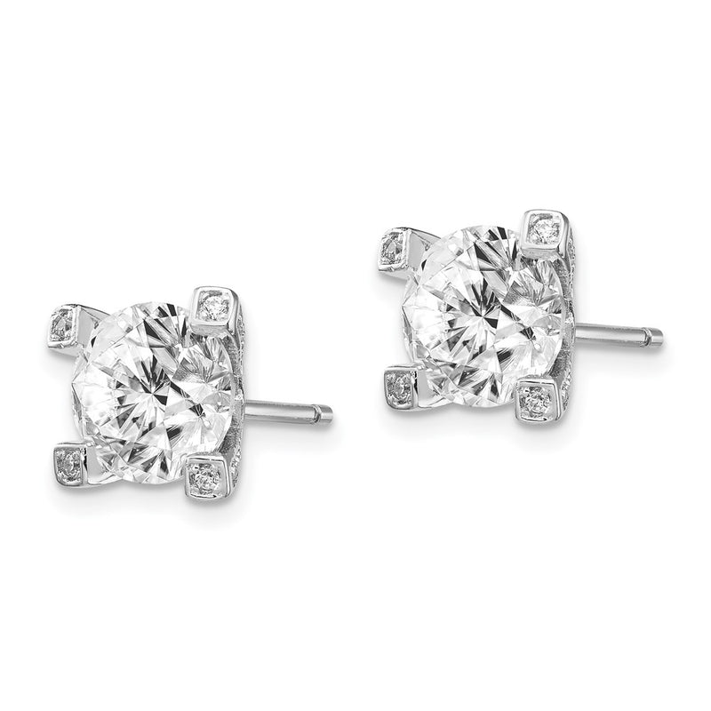 Sterling Silver Cheryl M Rhodium-Plated Brilliant-Cut Cz 8mm Stud Post Earrings