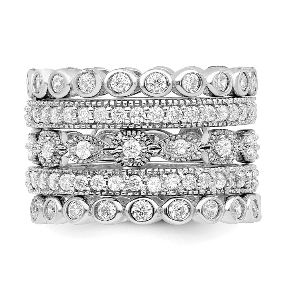 Sterling Silver Cheryl M Rhodium-Plated Brilliant-Cut Cz 5 Piece Eternity Ring Set