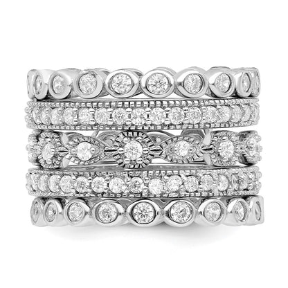 Sterling Silver Cheryl M Rhodium-Plated Brilliant-Cut Cz 5 Piece Eternity Ring Set