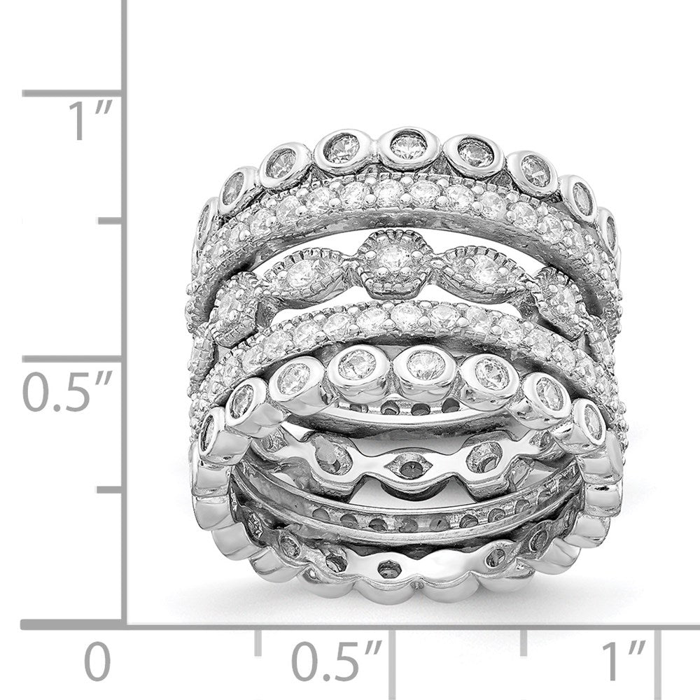 Sterling Silver Cheryl M Rhodium-Plated Brilliant-Cut Cz 5 Piece Eternity Ring Set