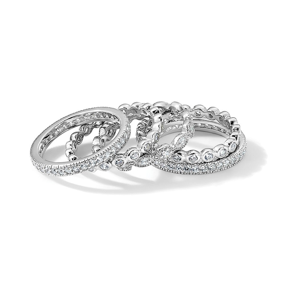 Sterling Silver Cheryl M Rhodium-Plated Brilliant-Cut Cz 5 Piece Eternity Ring Set