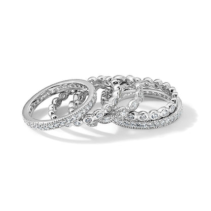 Sterling Silver Cheryl M Rhodium-Plated Brilliant-Cut Cz 5 Piece Eternity Ring Set